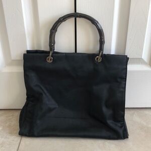 Gucci Black Double Bamboo Handle Tote Bag